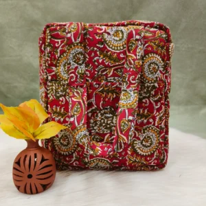 Water Proof Cotton Lunch Bag red with floral print