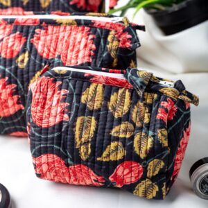 Custom made Handmade Quilted Block Printed Kantha Pouch Set Artisan Cotton Travel