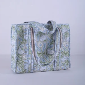 All Purpose Use Cotton Quilted Tote Bag In Blue & Green